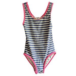 Mini Boden size 6-7 navy and white stripe One Piece Swimsuit